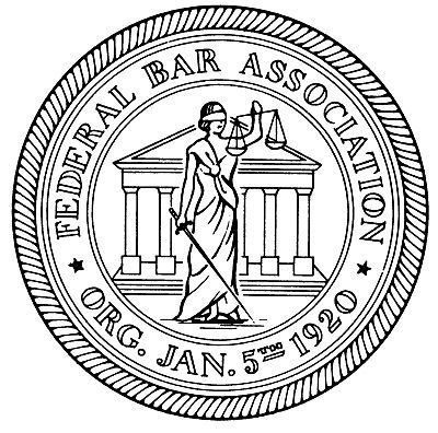 A black and white drawing of a seal for the federal bar association.