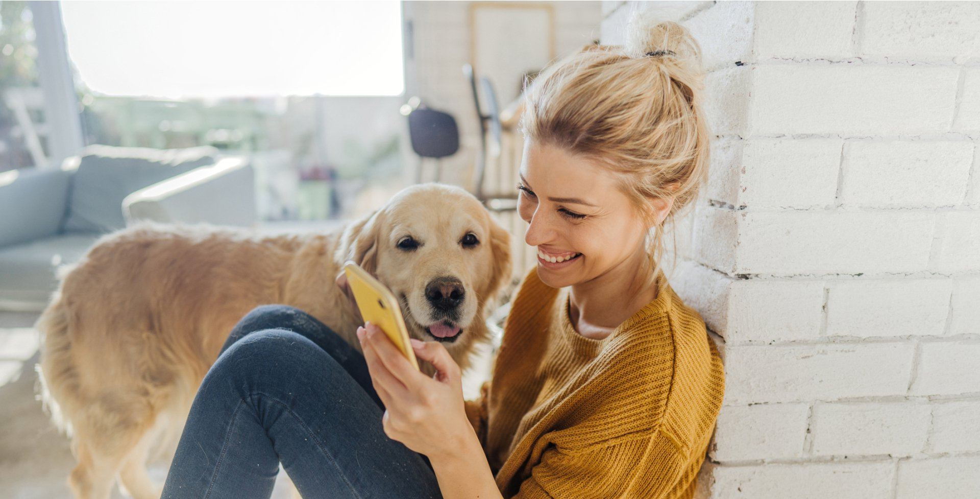 dog and lady on phone