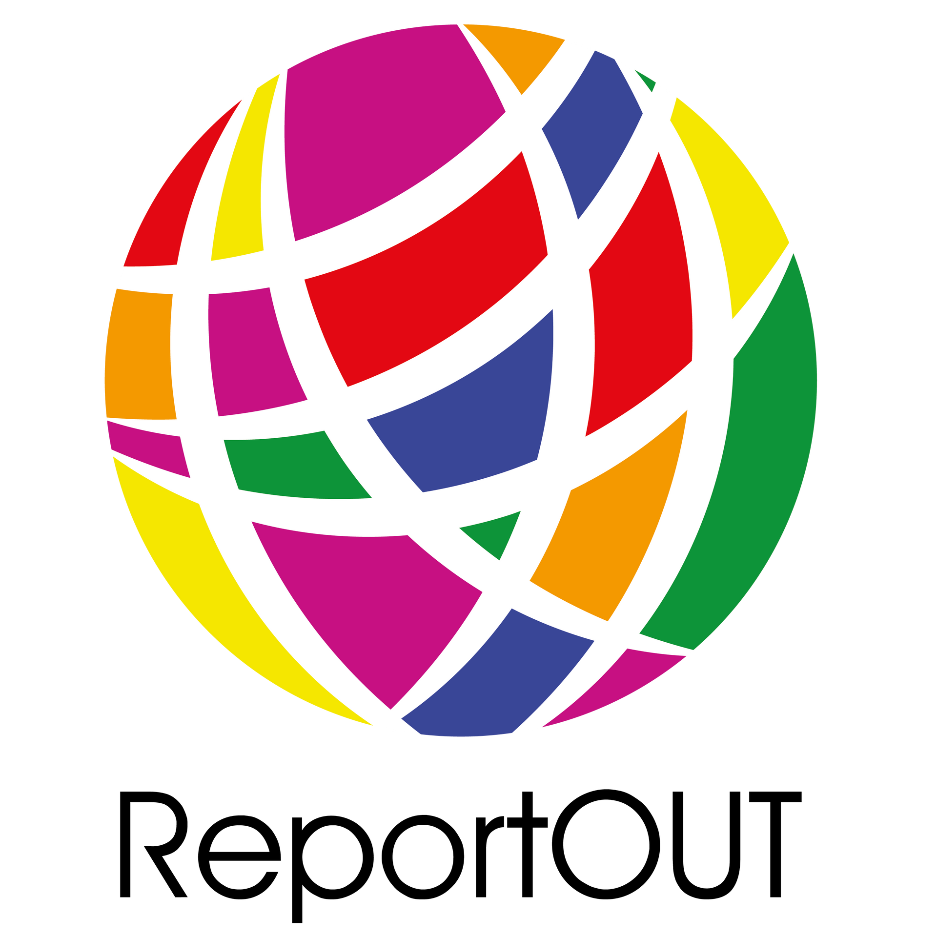 A colorful globe with the word reportout below it