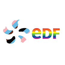 The edf logo has a rainbow design on it