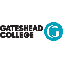 The logo for gateshead college is a blue circle with a g in it.