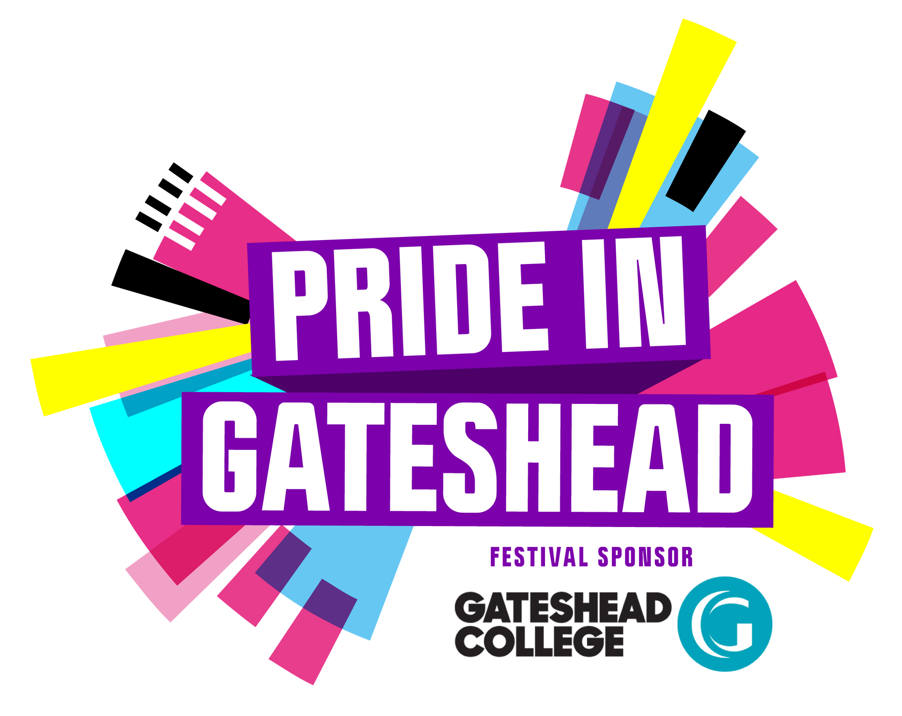 A logo for pride in gateshead festival sponsored by gateshead college