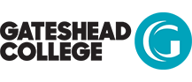 The logo for gateshead college has a blue circle with a g in it.