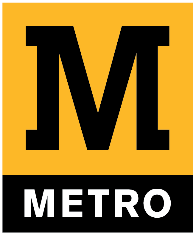 The metro logo is yellow and black and says metro on it.