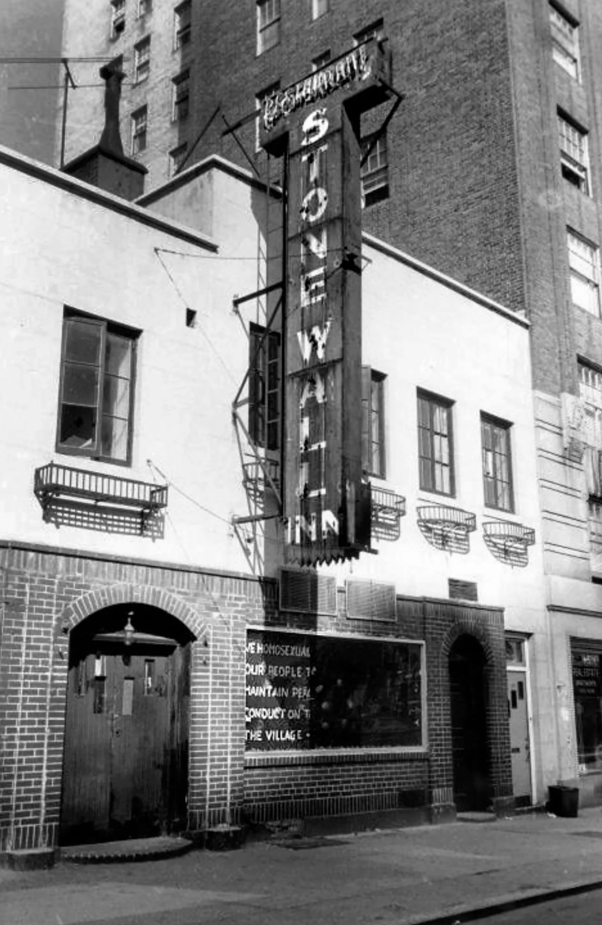 A black and white photo of the stonewall inn