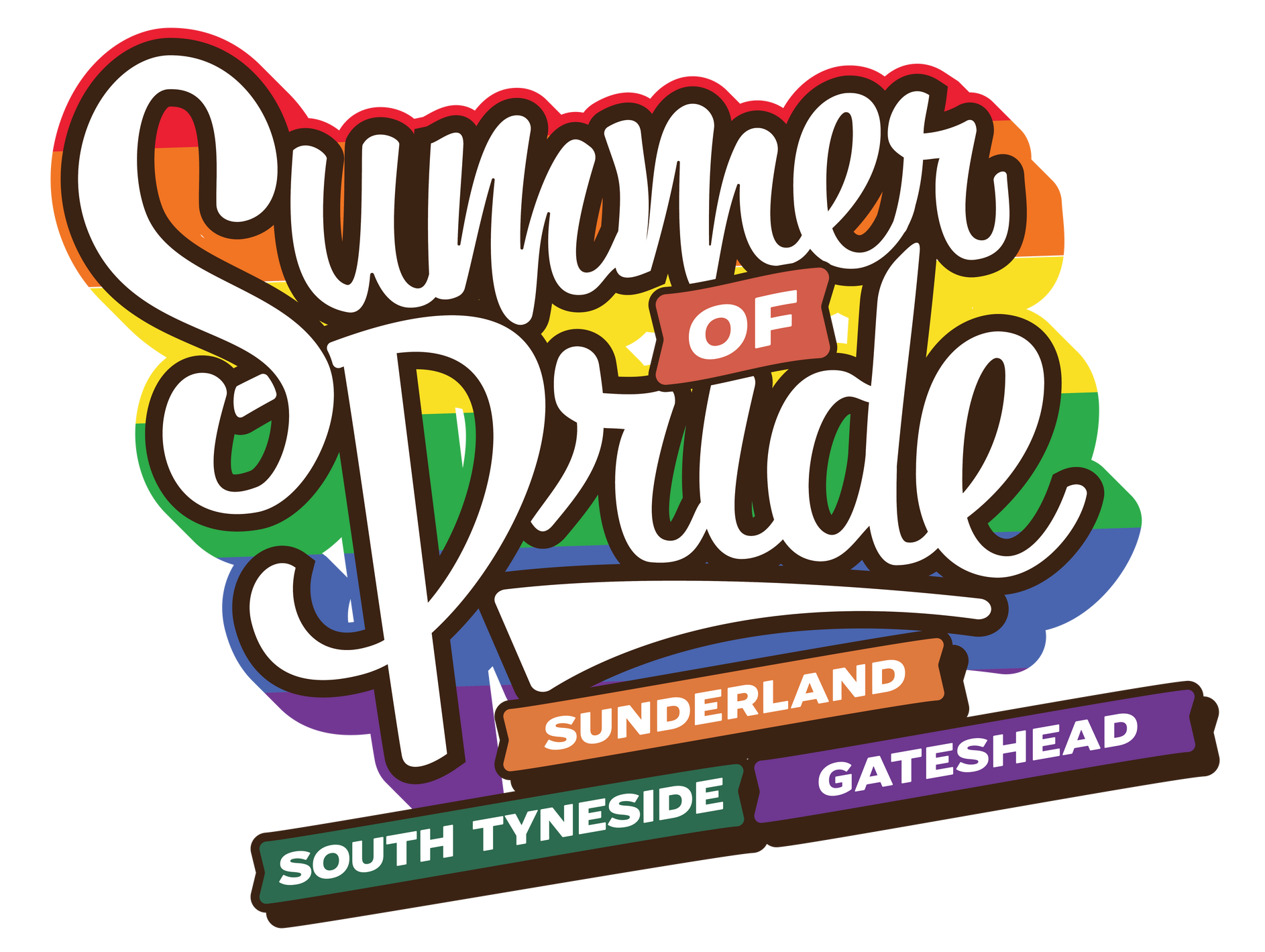 A logo for a summer of pride event in south tyneside and gatehead.