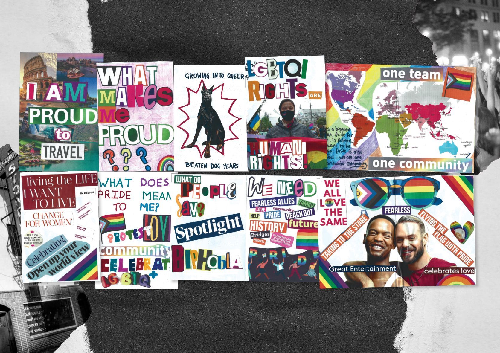 A collage of posters including one that says one team