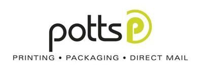 A logo for potts printing packaging and direct mail