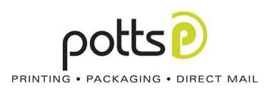 A logo for potts printing packaging and direct mail