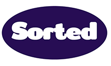 A purple oval with the word sorted on it.