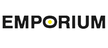 La parola emporio è scritta in lettere nere su sfondo bianco.