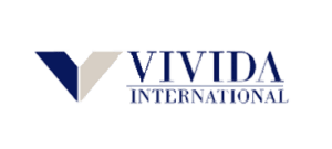 Il logo per vivida international è blu e bianco
