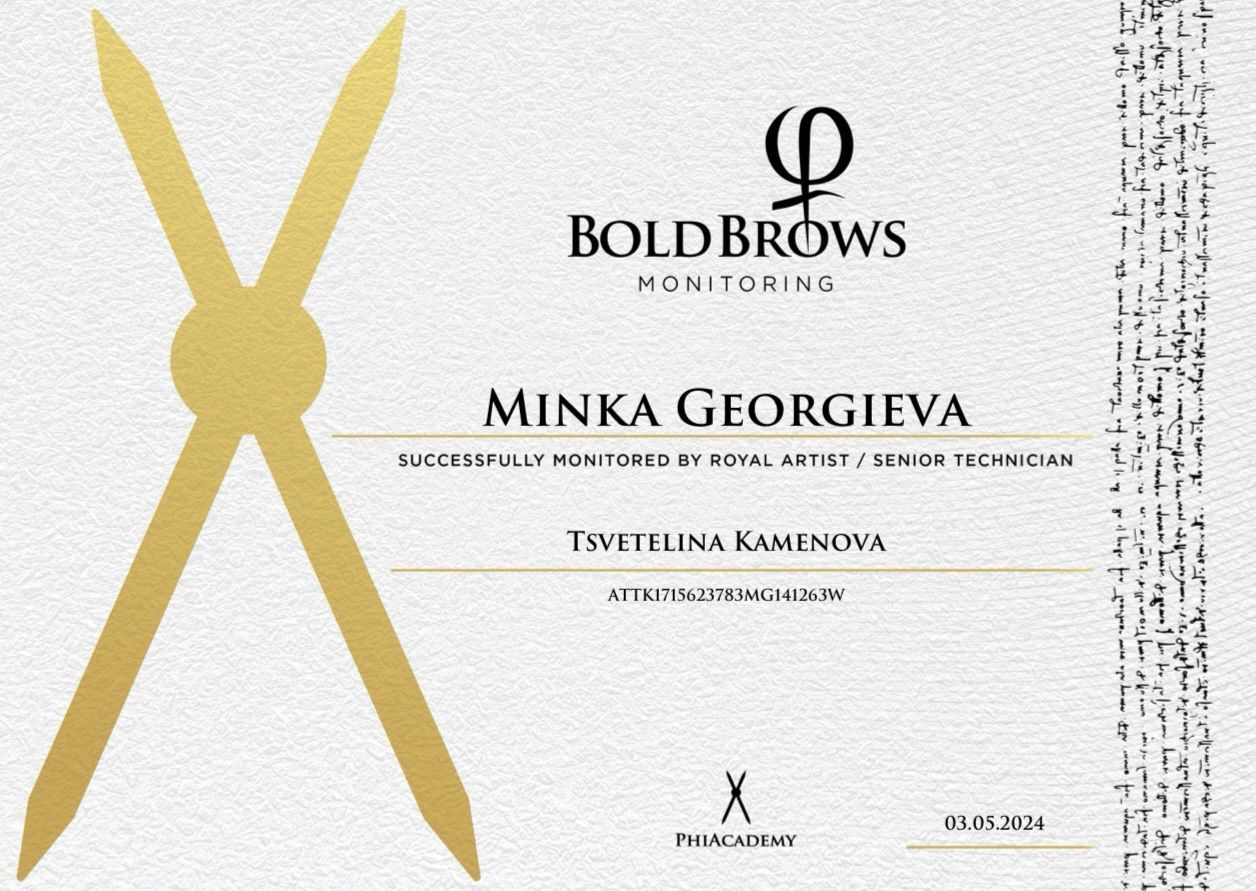 Ein Zertifikat, auf dem „Bold Brows Monitoring“ steht