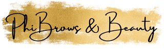 Es ist ein Logo für einen Schönheitssalon namens Phi Brows & Beauty.
