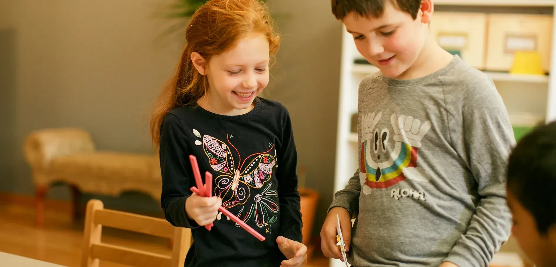 montessori children working on an art activity