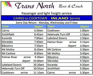 A Trans North Bus And Coach Schedule For Cairns To Cooktown — CC Couriers FNQ in Portsmith, QLD
