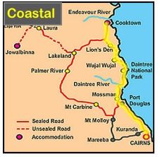 A Map Of The Coastal Area Showing The Sealed Road And Unsealed Road — CC Couriers FNQ in Portsmith, QLD