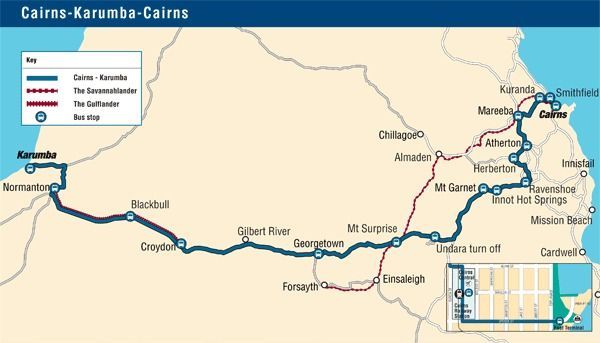 A Map Of Cairns, Karumba And Cairns Shows The Route Of A Train — CC Couriers FNQ in Portsmith, QLD