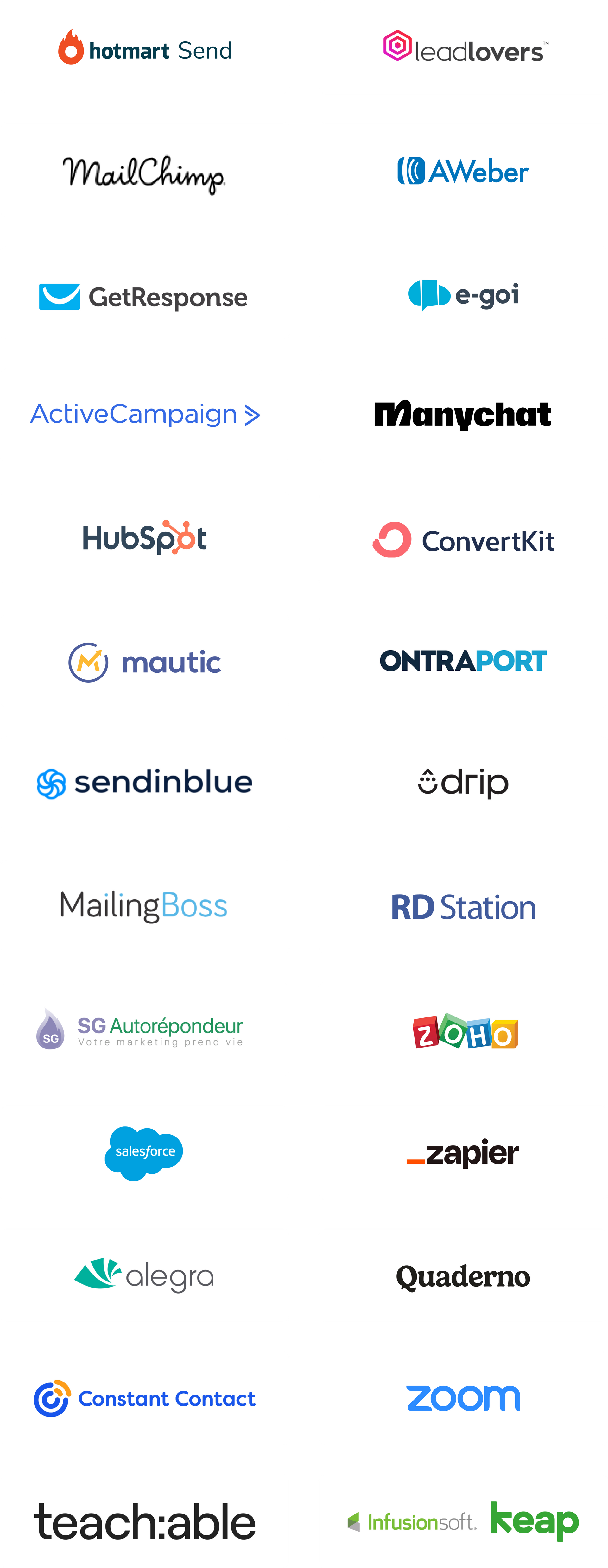 Uma lista de empresas com seus logotipos em um fundo branco.