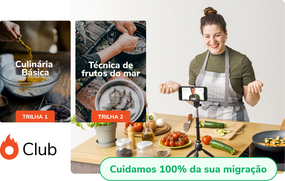 Uma mulher está cozinhando em uma cozinha com um celular em um tripé.