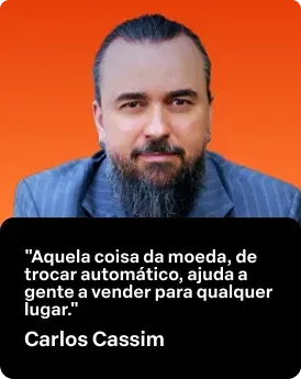 Um homem com barba e uma citação de carlos cassim