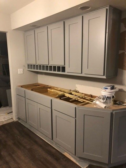 Modern Gray Kitchen Cabinets — Tinley Park, IL — Bermar Stripping & Refinishing Inc