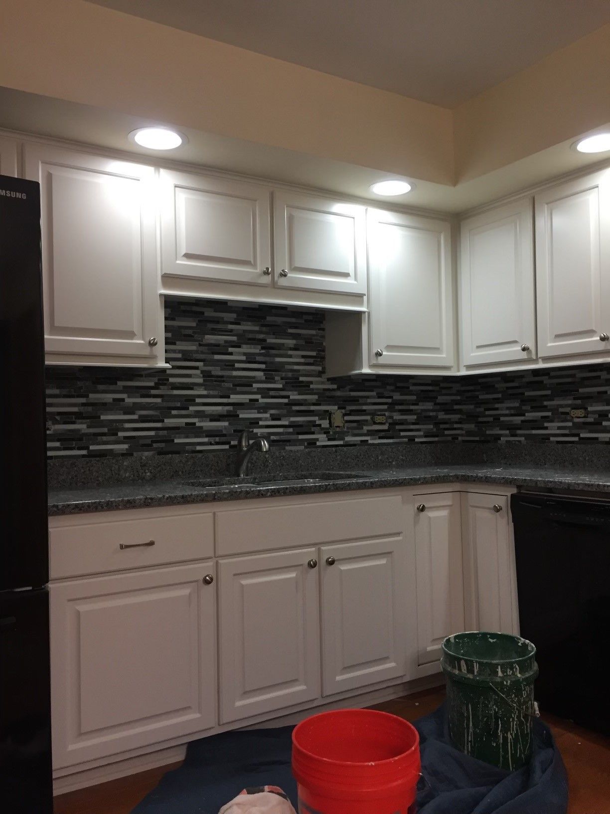 Kitchen With Small Lights And White Cabinets — Tinley Park, IL — Bermar Stripping & Refinishing Inc