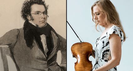 Portrait of Schubert next to a portrait of Marieke de Bruijn