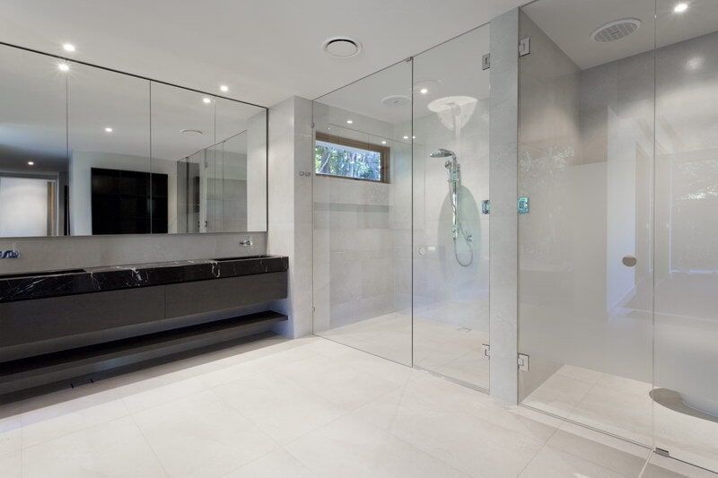 Bathroom With a Walk in Shower and Two Sinks — Glass & Window Centre, Dubbo, NSW