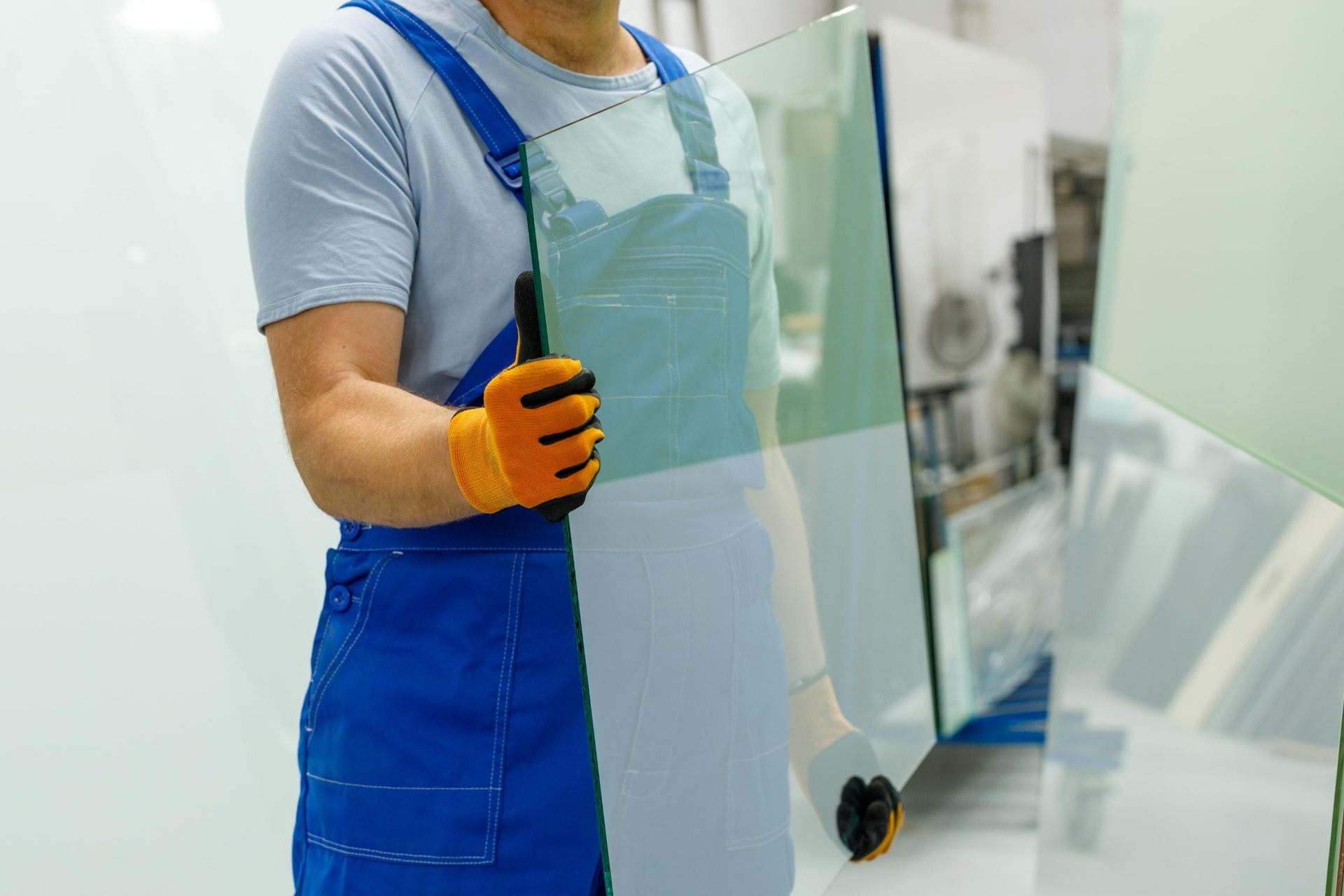 Man is Holding a Large Piece of Glass in His Hands — Glass & Window Centre, Dubbo, NSW