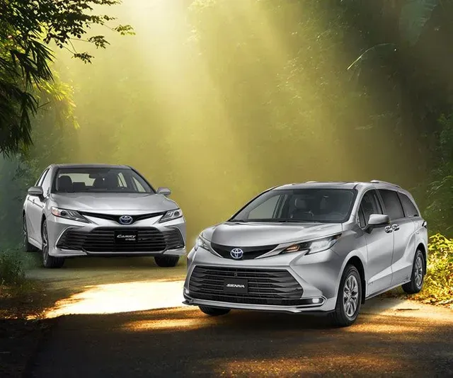 Una mujer y dos niños bajan de una minivan.