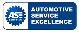 A blue and white sign that says automotive service excellence