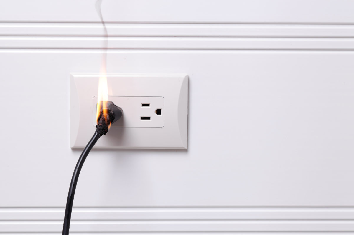 an electrical fire from a cord in an outlet