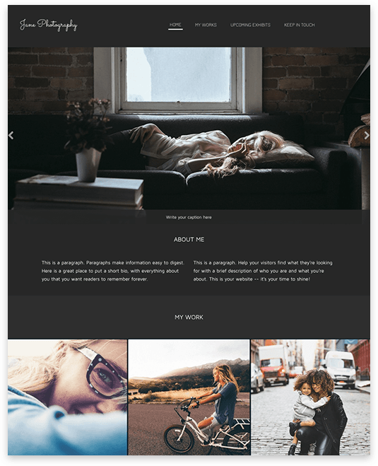 Template premium, Photographe, QuickSite Studio, création et référencement de site web