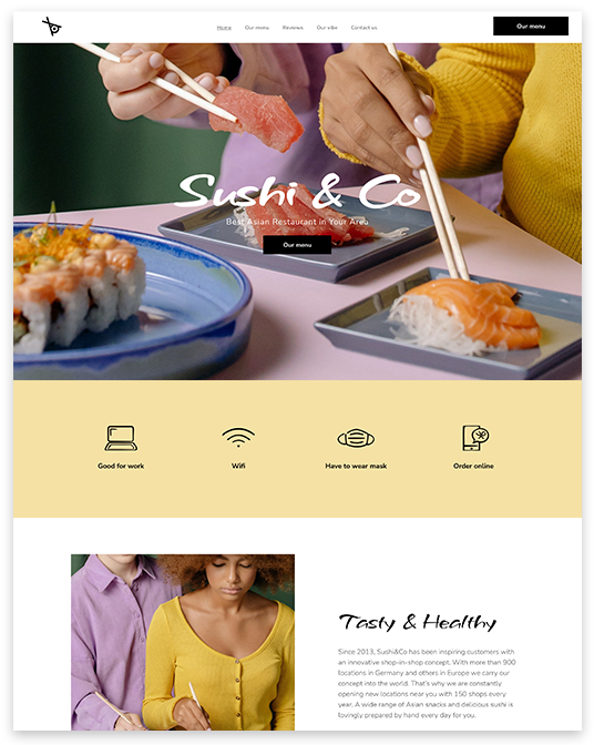 Template premium, Sushi Bar, QuickSite Studio, création et référencement de site web