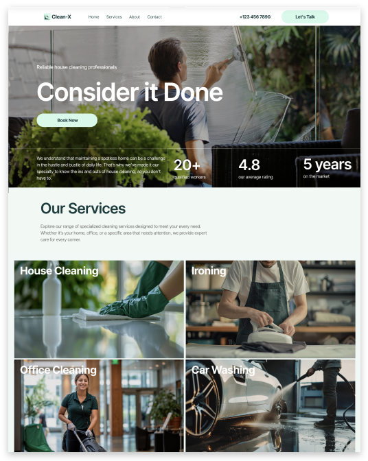 Template premium, Service de nettoyage, QuickSite Studio, création et référencement de site web