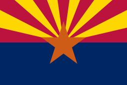 The flag of arizona is red , yellow , and blue with a star in the middle.