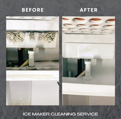 A before and after photo of an ice maker cleaning service