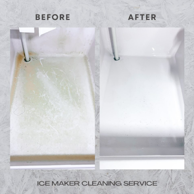 A before and after photo of an ice maker cleaning service