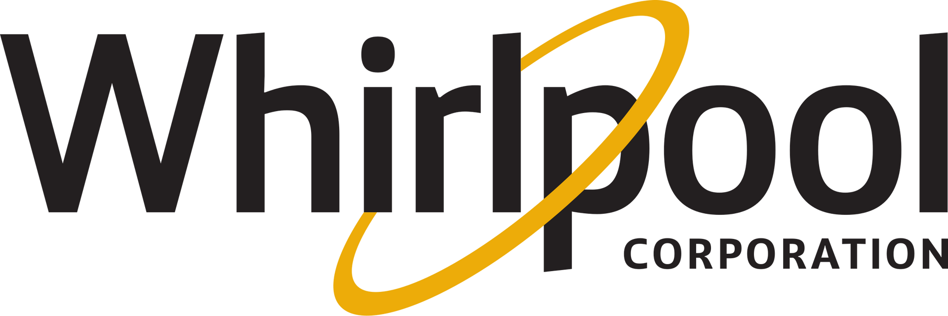 The logo for the whirlpool corporation is black and yellow.