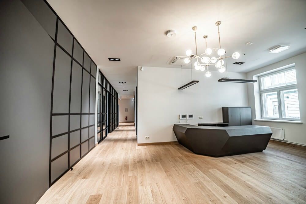 New building interiors with modern furnishings