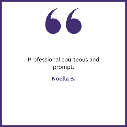 A quote from noella b. says `` professional courteous and prompt . ''