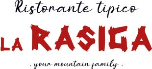 A red and white logo for ristorante tipico la rasigia