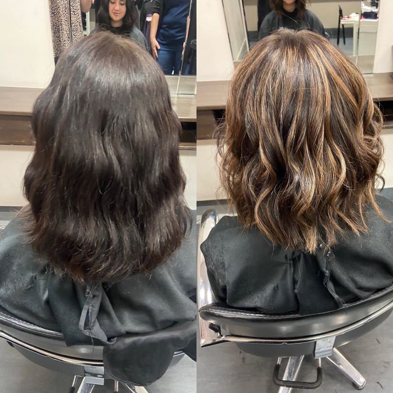 A Before and After Picture of A Woman Getting Her Hair Cut — Fraser Shores Hair Design in Urraween, QLD