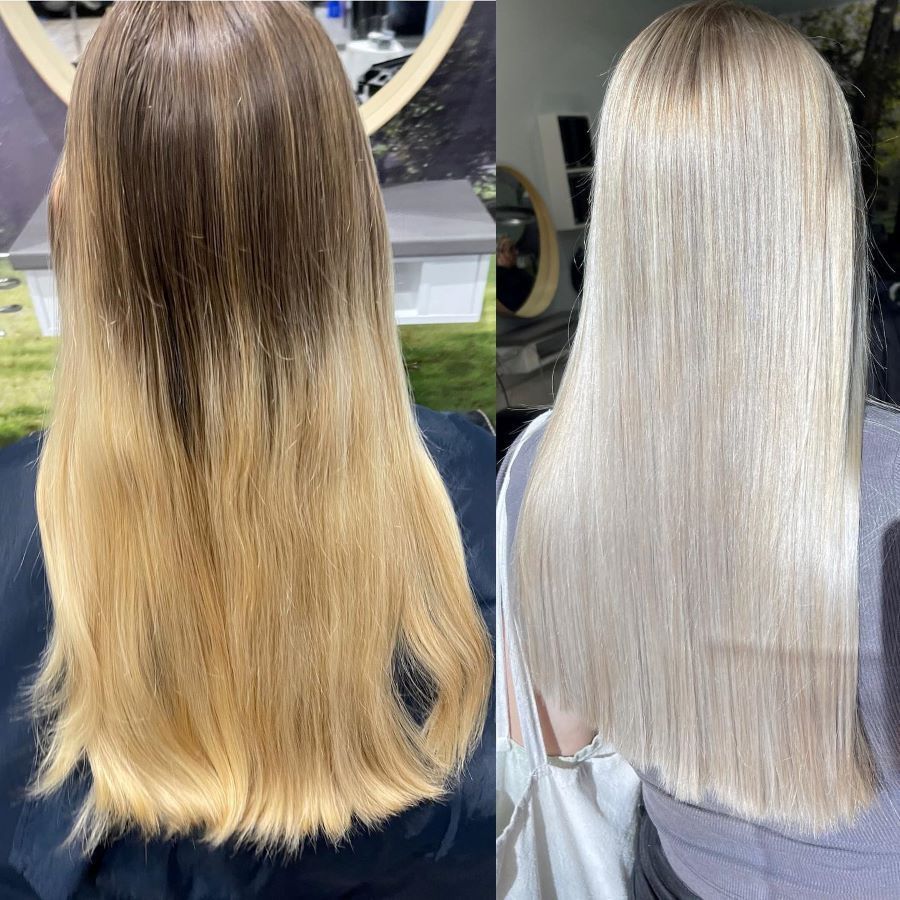 A Before and After Photo of a Woman's Hair — Fraser Shores Hair Design in Fraser Coast, QLD
