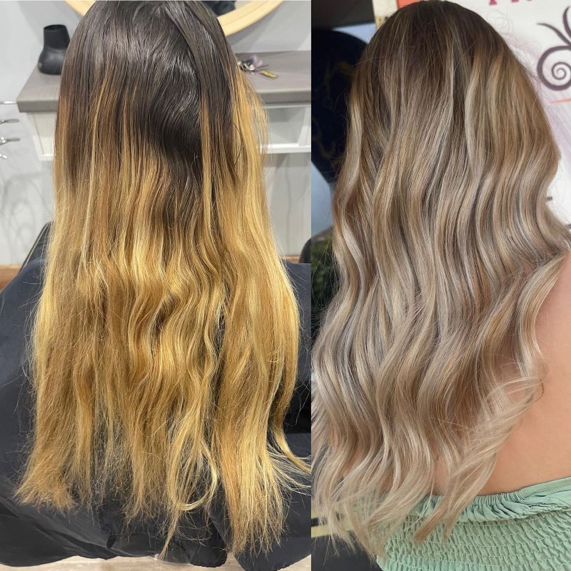 A Before and After Photo of a Woman's Hair — Fraser Shores Hair Design in Fraser Coast, QLD