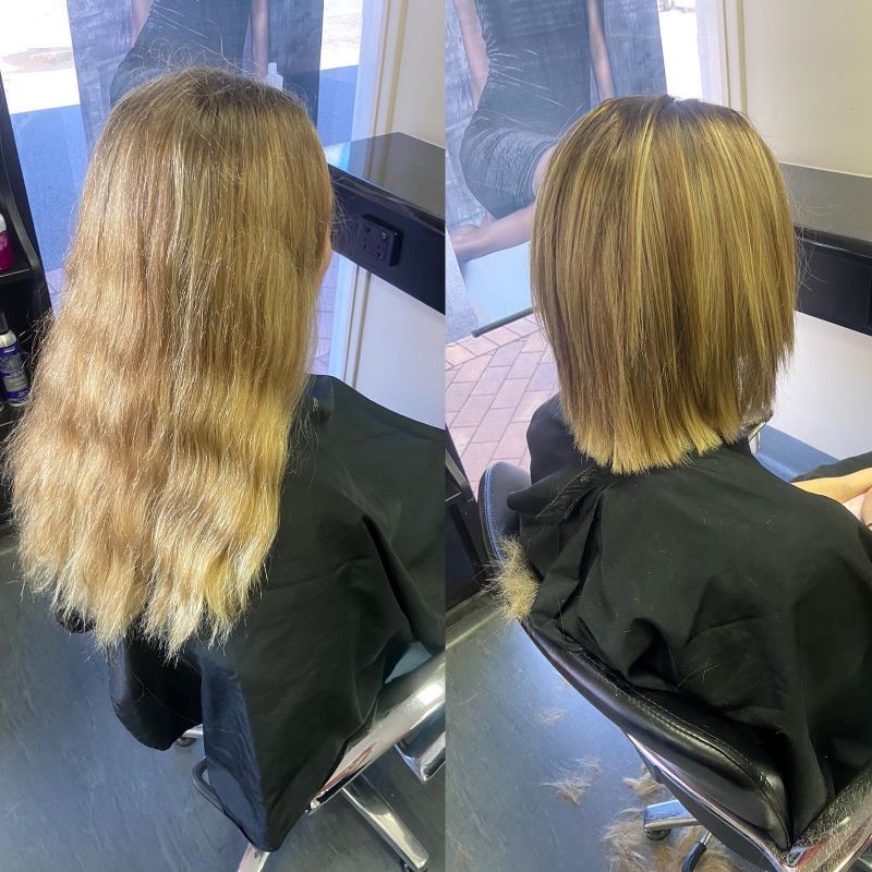 A Before and After Photo of A Woman — Fraser Shores Hair Design in Urraween, QLD