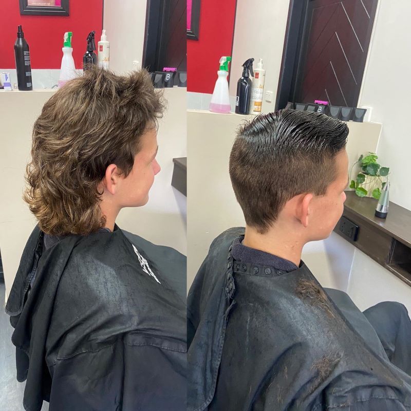 Two Men Are Getting Their Hair Cut in A Salon — Fraser Shores Hair Design in Urraween, QLD