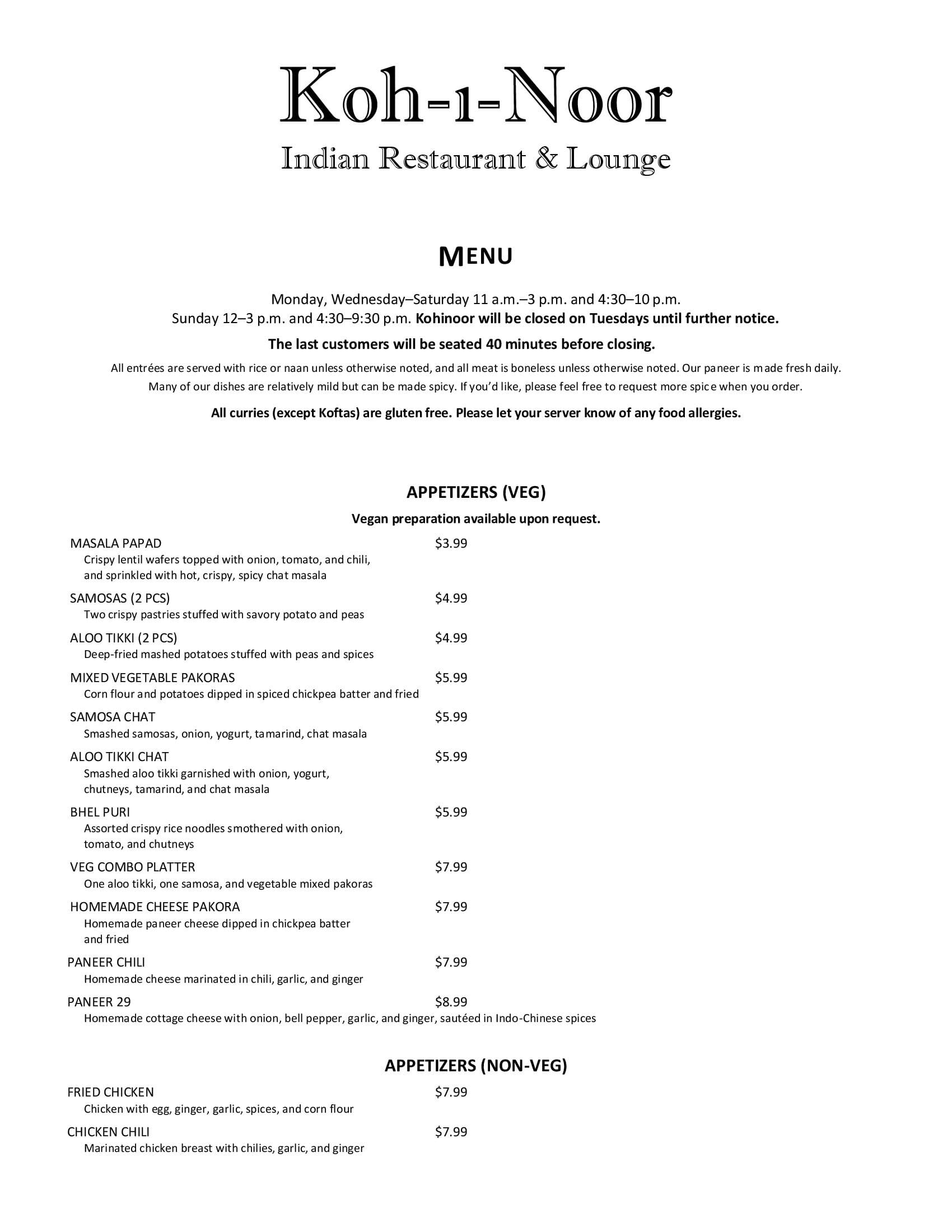 Kohinoor Indian Restaurant serves Champaign's best North Indian food