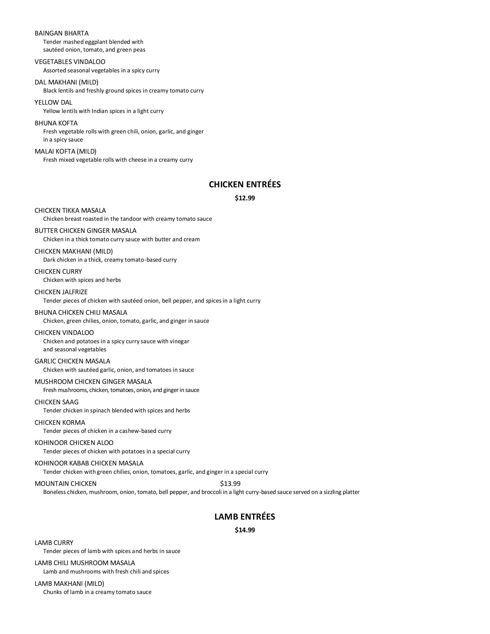 Kohinoor Lunch Menu Champaign, IL Kohinoor Indian Restaurant & Lounge